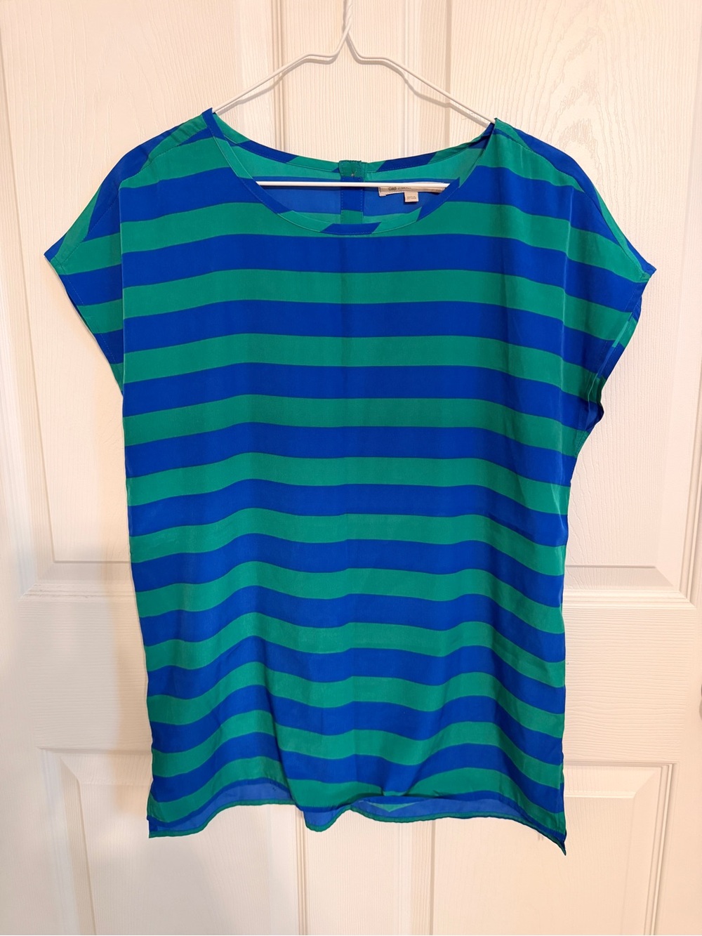 Gap Green Blue Striped Silk Blouse Top Size Small